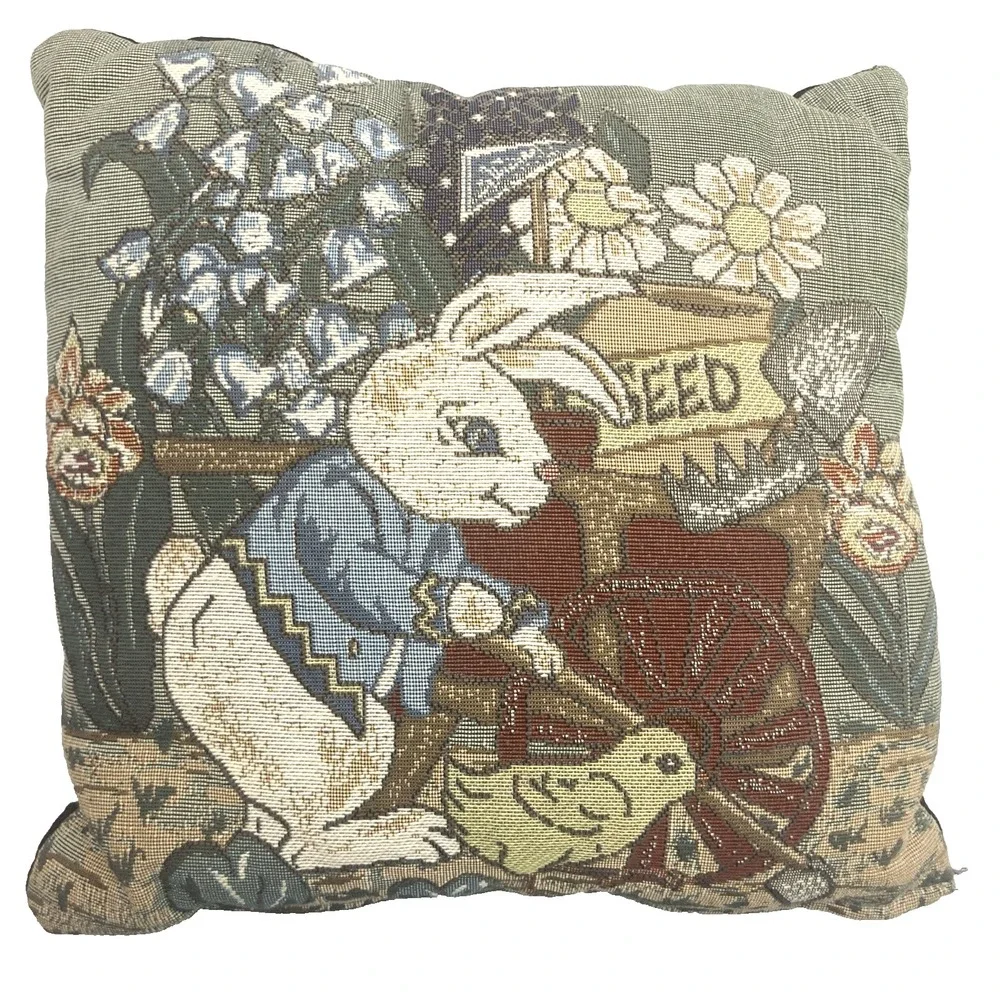 Vtg Farmer Peter Rabbit/Bunny‎ Tapestry Pillow Easter 12